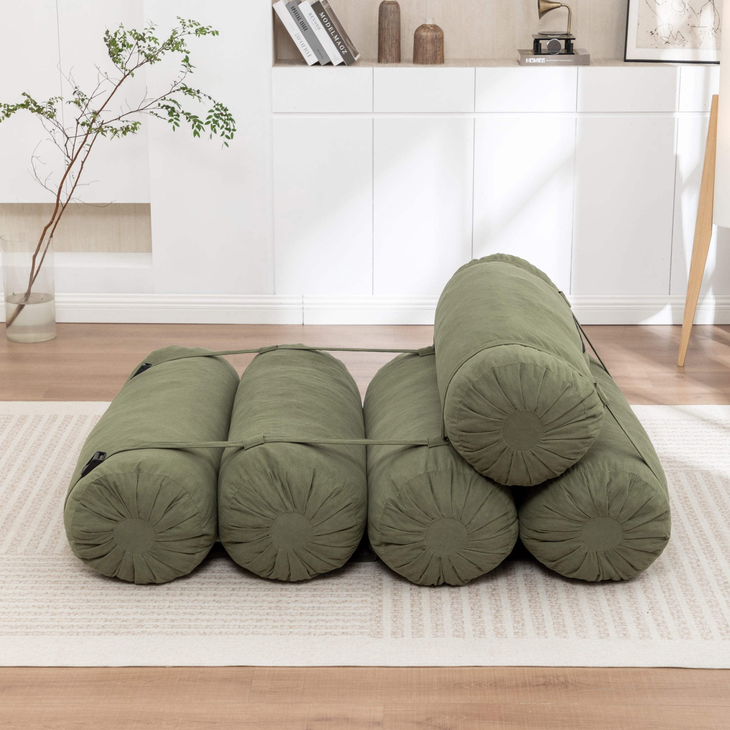Adjustable Floor Sofa, Corduroy Lazy Sofa Chair with Adjustable Straps, Modular Floor Couch for Living Room Bedroom Dorm, Green
