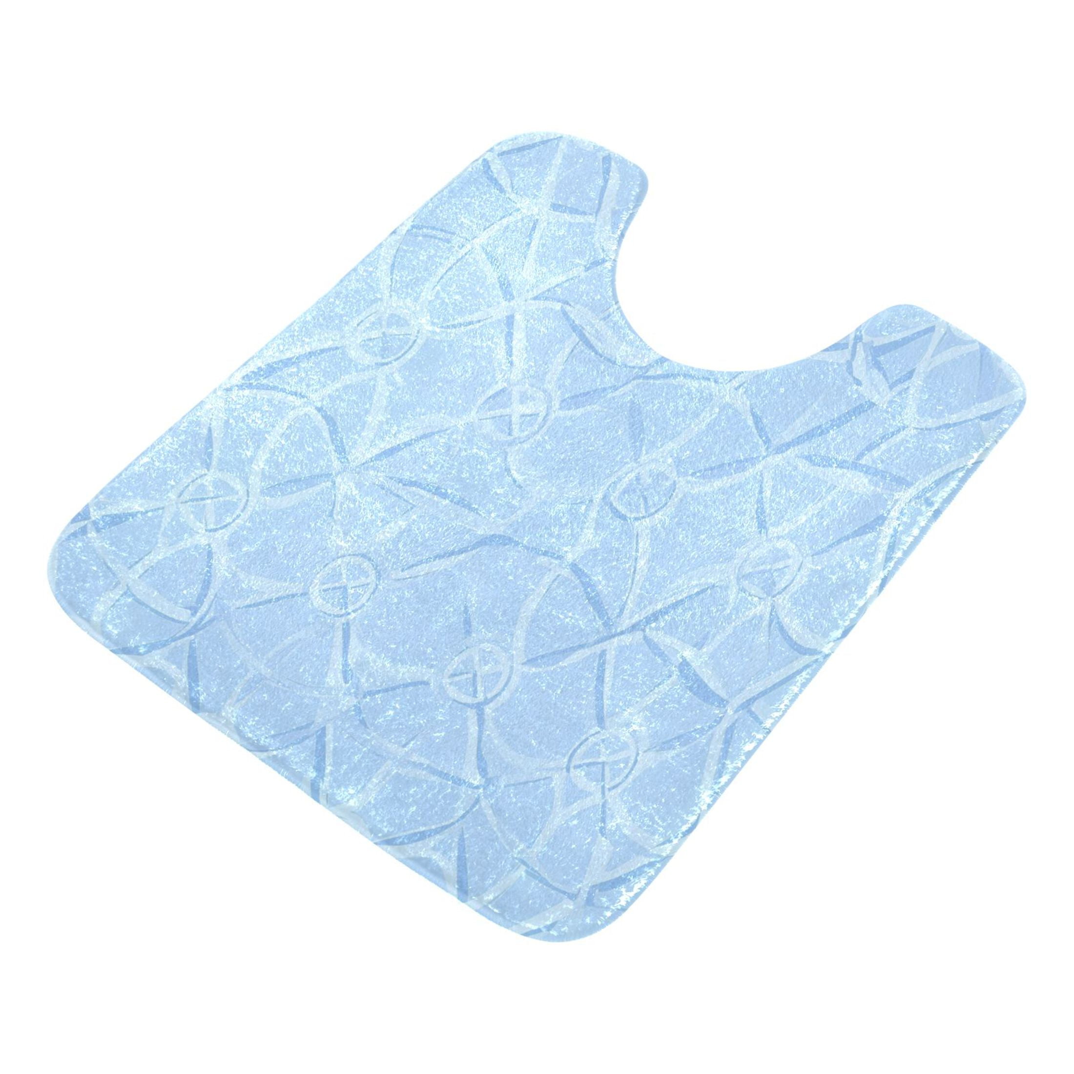 2 Piece Soft Bathroom Rug Set Light Blue Geometric Pattern Bath Mat and U-Shaped Toilet Contour Rug (16"x24"+20"x24")
