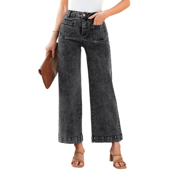 Women's Black Chic Patch Pocket Straight Leg Loose Jeans - Casual Stylish Denim | [ZhiHiMeRi] | 10