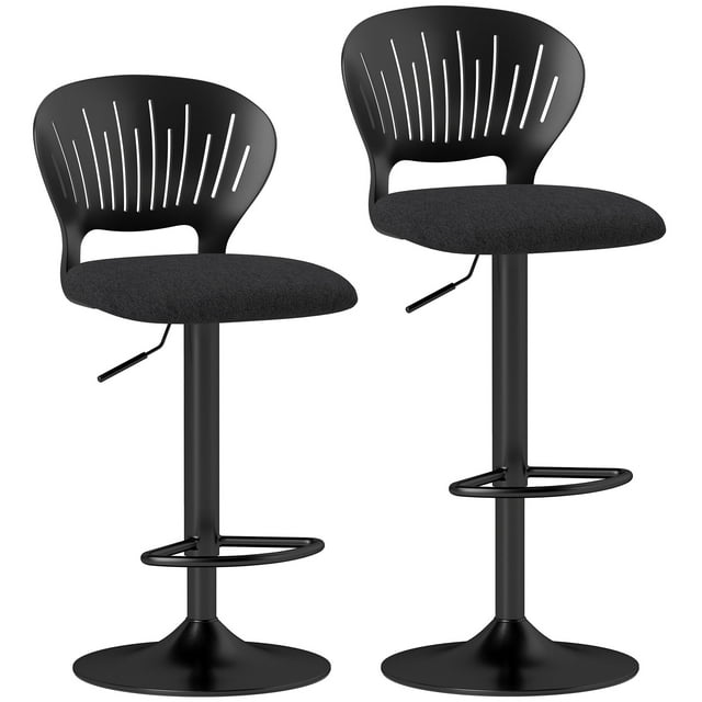 HOMCOM Bar Stools Set of 2, Modern Swivel Counter Height Barstools, Black