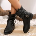 thumbnail image 2 of Slouchy Riding Boots for Women Lug Sole Chunky Low Heel Fashion Buckle Strap Slip on Round Toe Casual Ankle Booties Black 5.5, 2 of 5