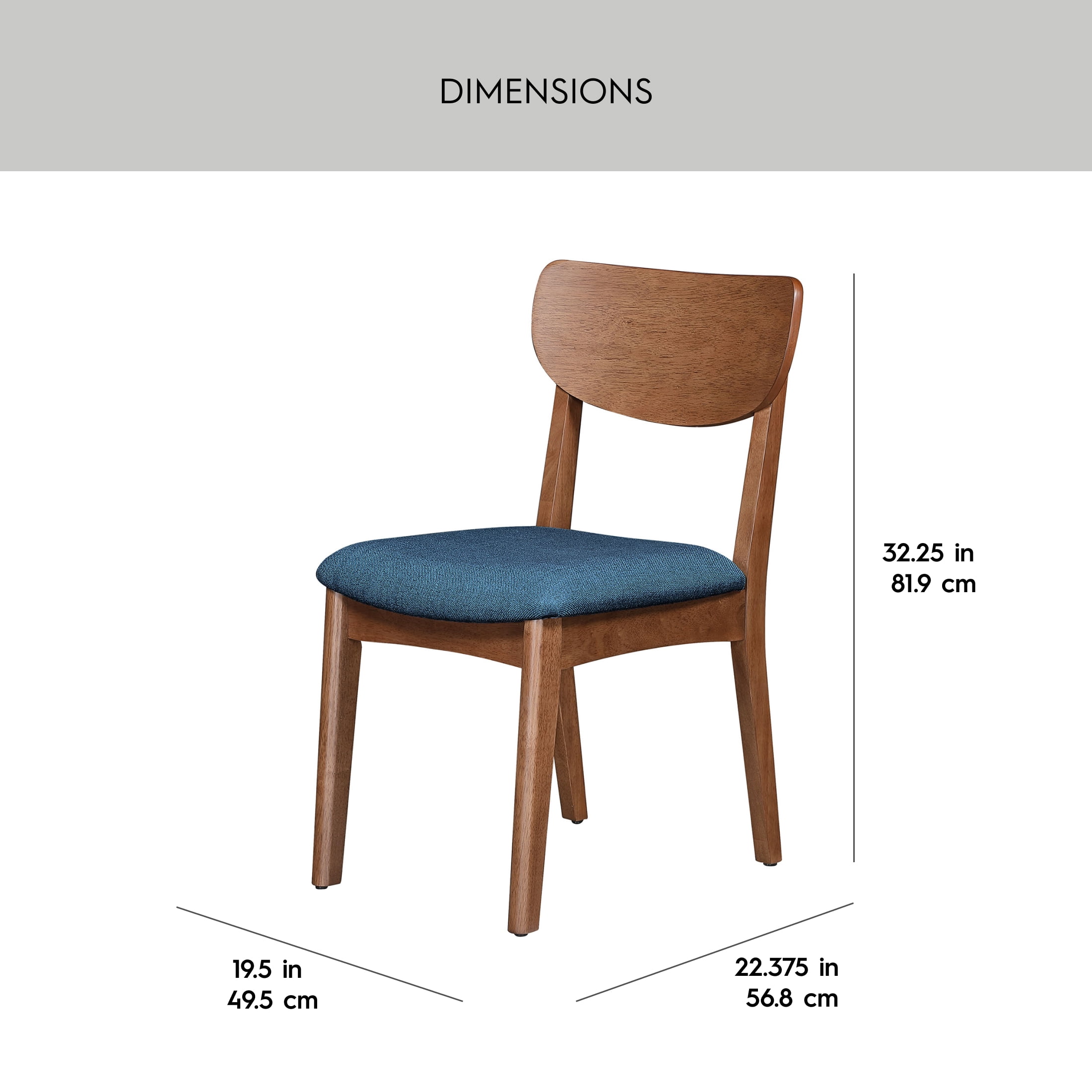 Better Homes & Gardens Greyson Dining Chairs, Blue Fabric Seat, Set of 2