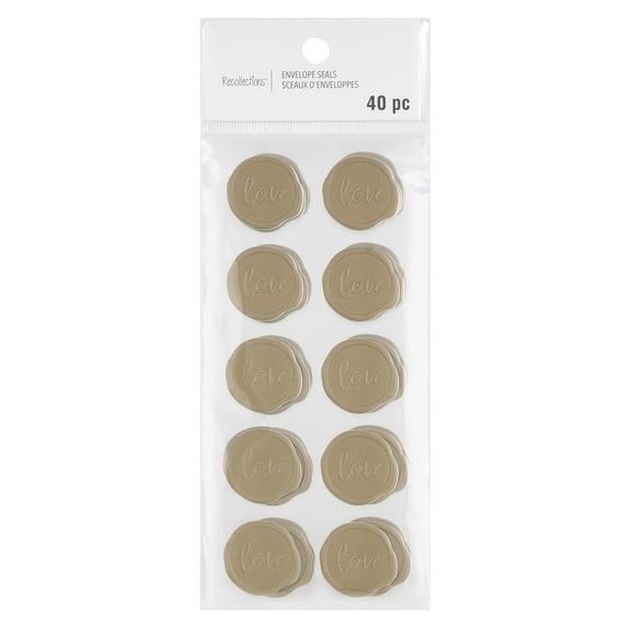 12 Packs: 40 ct. (480 total) Gold Love Faux Wax Envelope Seals by Recollections
