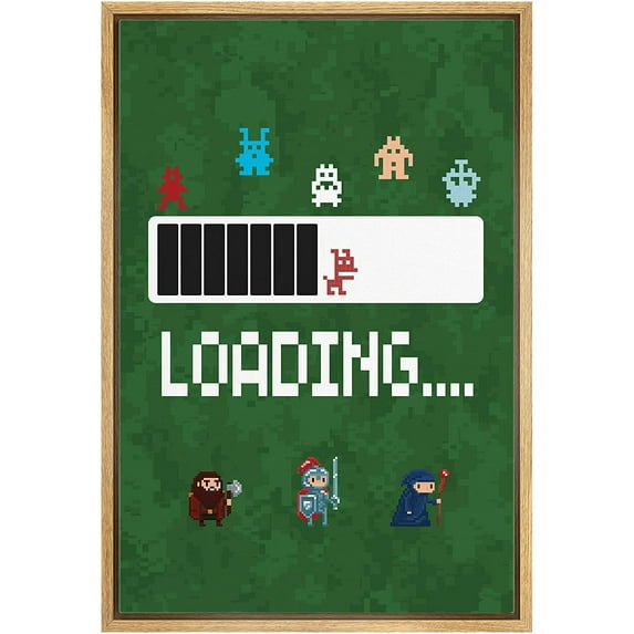 IDEA4WALL Framed Canvas Art Wall Decor Classic Video Loading Icons with Camo Background Pop Culture Media Digital Art Pop Art Contemporary Comic for Dorm Home Office - 24"x36"