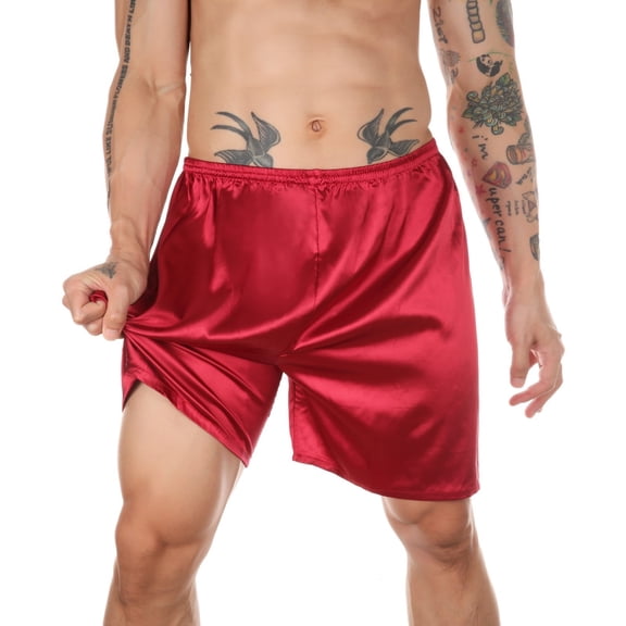 yillto Big and Tall Satin Shorts for Mens Lounge Bottoms Sleepwear Silky Pajamas Elastic Waist Shorts