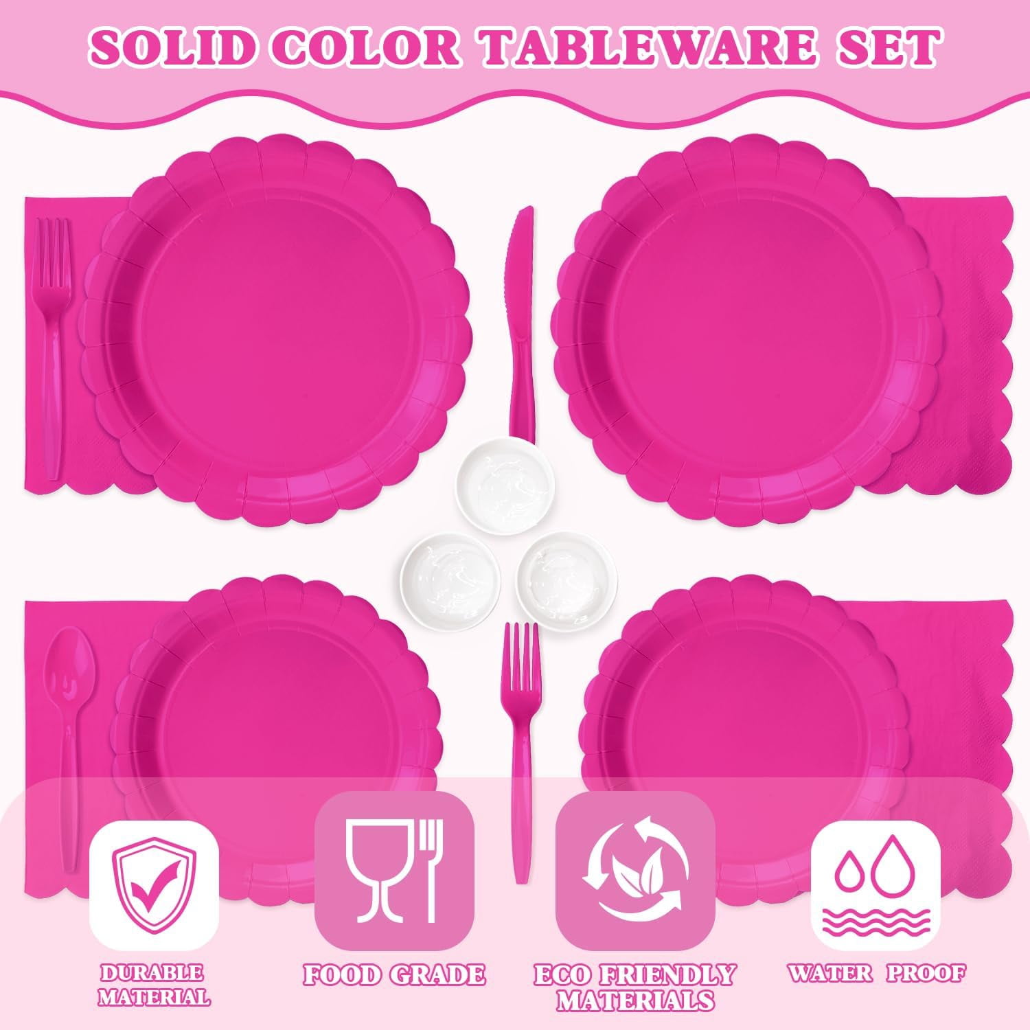 175 Pcs Hot Pink Disposable Paper Plates and Napkins Set for 25, 9" Dinner Plates & 7" Dessert Plates, Tableware for Birthday, Bachelorette, Party