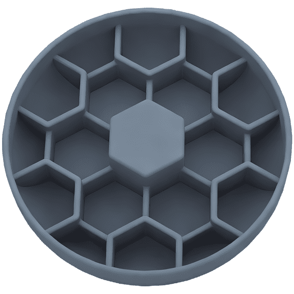 Small Round Honeycomb Enrichment Bowl, Slow Feeder Gray-Blue, Food-Safe Silicone Pet Bowl for Small Dogs and Cats, Promotes Healthy Digestion, Encourages Foraging, 5.9 in / 15 cm Diameter