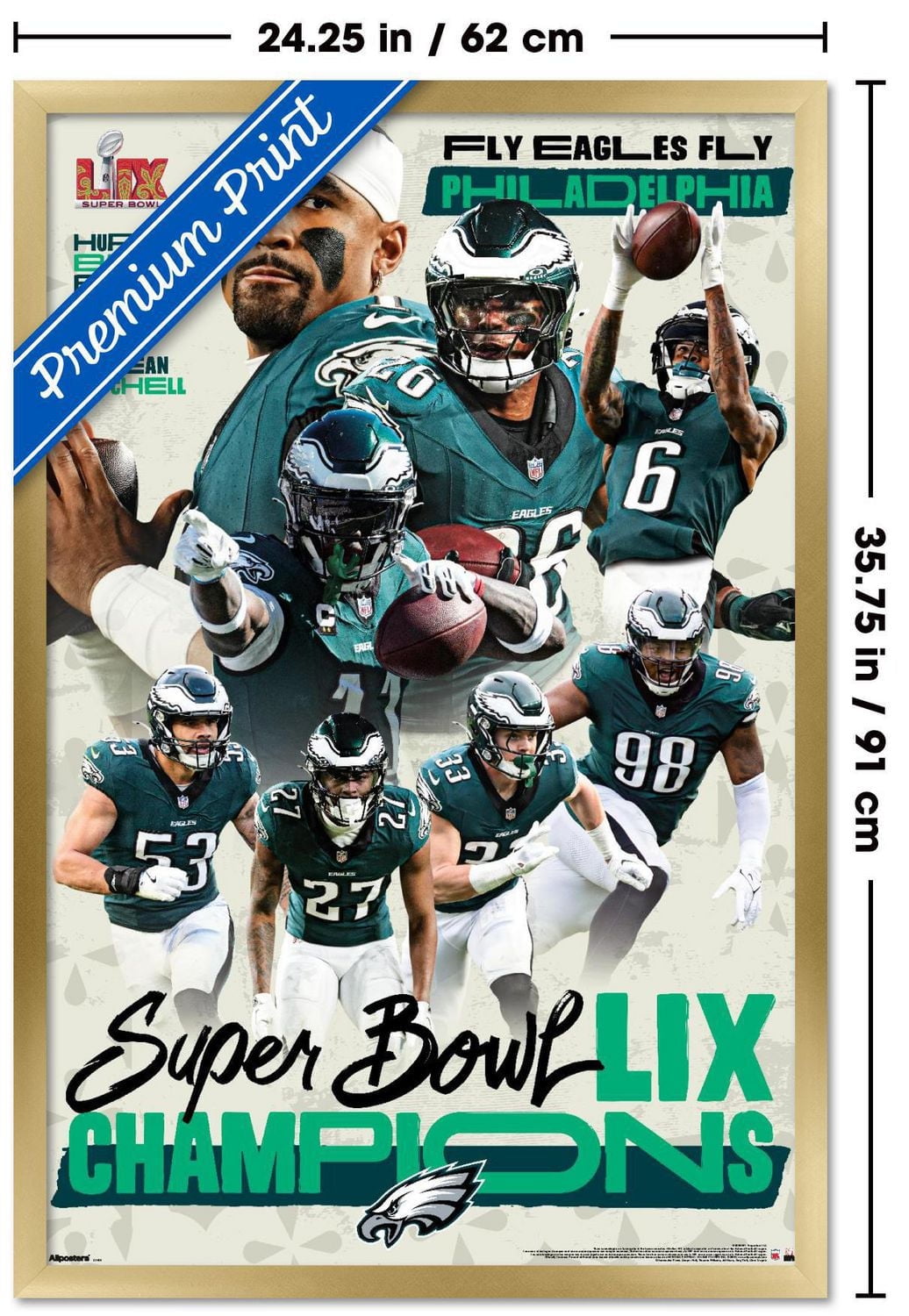NFL Philadelphia Eagles - Super Bowl LIX Champions Wall Poster, 22.375" x 34" Framed