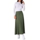 thumbnail image 2 of Falda Maxi Casual Ligera de Cintura Alta Estiramiento Sólido Fluyente Acampanada de INSPIRE CHIC para Mujeres M Verde Militar, 2 of 6