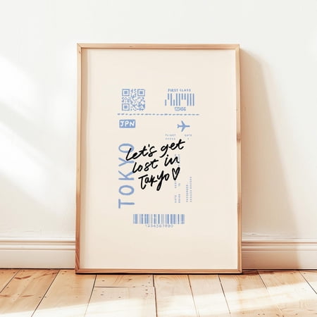 Tokyo Airline Ticket Poster Minimalist Travel Neutral Japan City Wall Decor Design1 Poster, Unframed Size 8x12