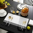 thumbnail image 3 of Black White Striped Placemats Set of 4, Modern Abstract Art Aesthetics Placemats for Dining Table, Place Mats for Kitchen Tabletop, Waterproof Wipeable Dining Table Mats Set, 3 of 9