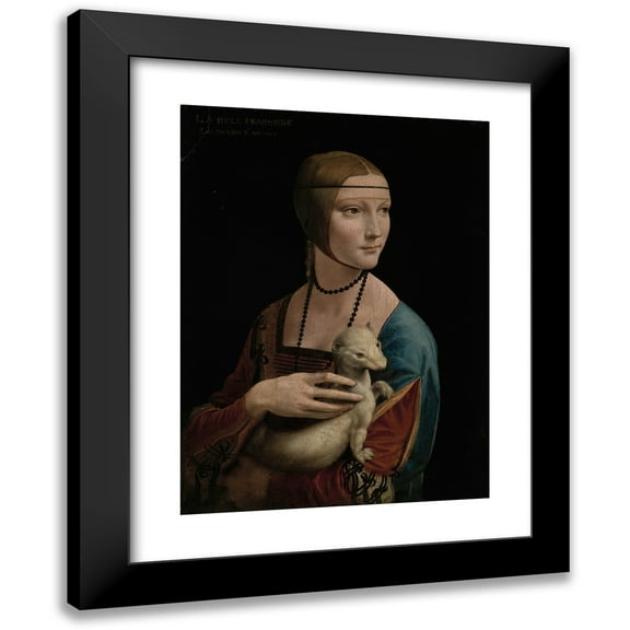 Leonardo da Vinci 11x14 Black Modern Framed Museum Art Print Titled - Lady with an Ermine - Portrait of Cecilia Gallerani (ca.1473-1536) (1490)