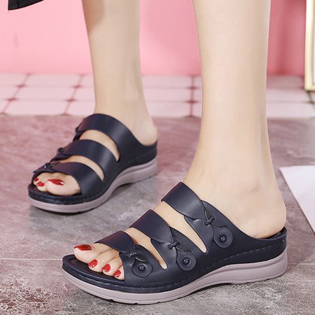 

〖Yilirongyumm〗 Dark Blue 38 Sandals Women Hollow Summer Beach Toe Slip-On Shoes Open Sandals Wedges Breathable Out Women Sandals
