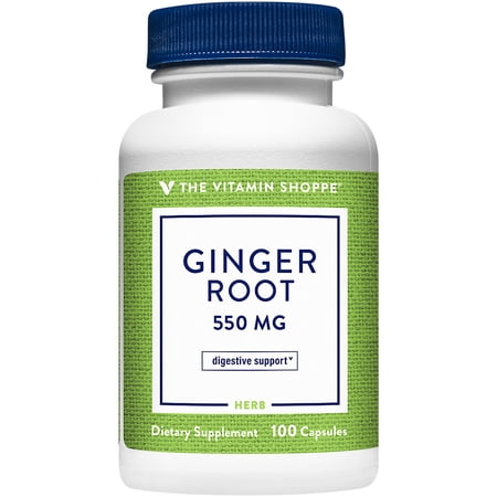 The Vitamin Shoppe Ginger Root 550MG  Whole Herb Supplement that Supports Digestion & Soothing (100 Capsules)