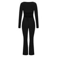 thumbnail image 6 of Women's Sexy Stretchy Long Sleeve Square Neck Jumpsuits Solid Outfits Clubwear Rompers Jumpsuits Bootcut Flare Pants, 6 of 7