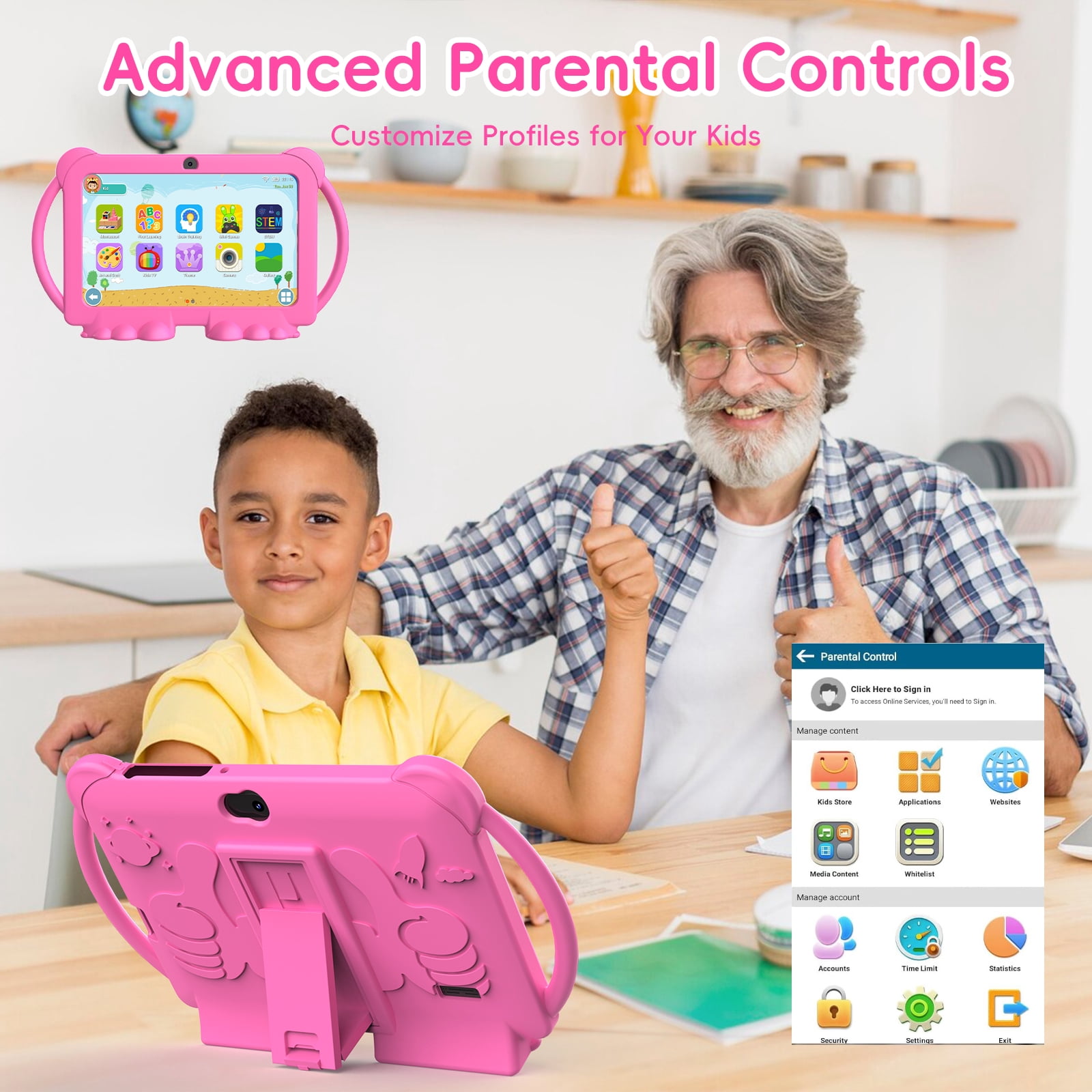 2024 Kids Tablet, 7 inch Android 12 Tablet for Kids, 4GB+32GB ROM+1TB Expand Pink