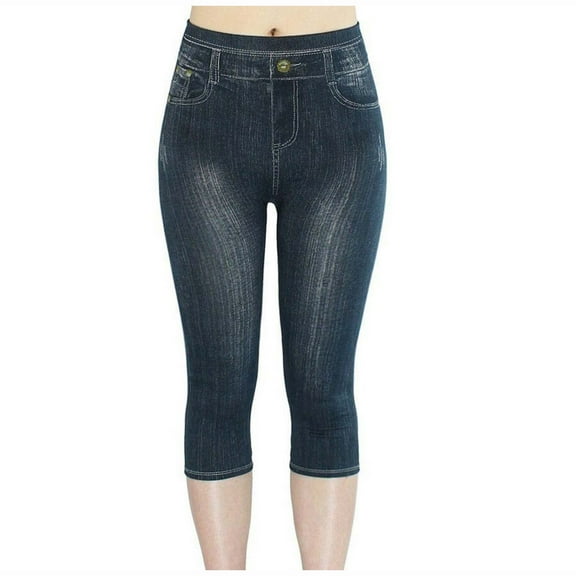 Kaemgyyd Leggings for Women Fashion Jean Look High Waist Butt Lifting Slimming Tights Stretchy Pull on Capri Leggings Yoag Capris