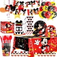 thumbnail image 2 of Suministros de fiesta de cumpleaños de Mickey Mouse de Disney, mantel, platos, vasos, servilletas, globos, adornos para pasteles, decoraciones para baño de bebé para niños, 2 of 4
