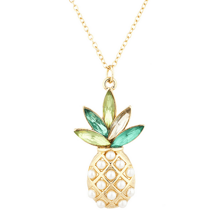Brown Multi Stone Necklace - Lux Accessories Gold Tone Pearl Multi Green Stone PIneapple Pendant Necklace