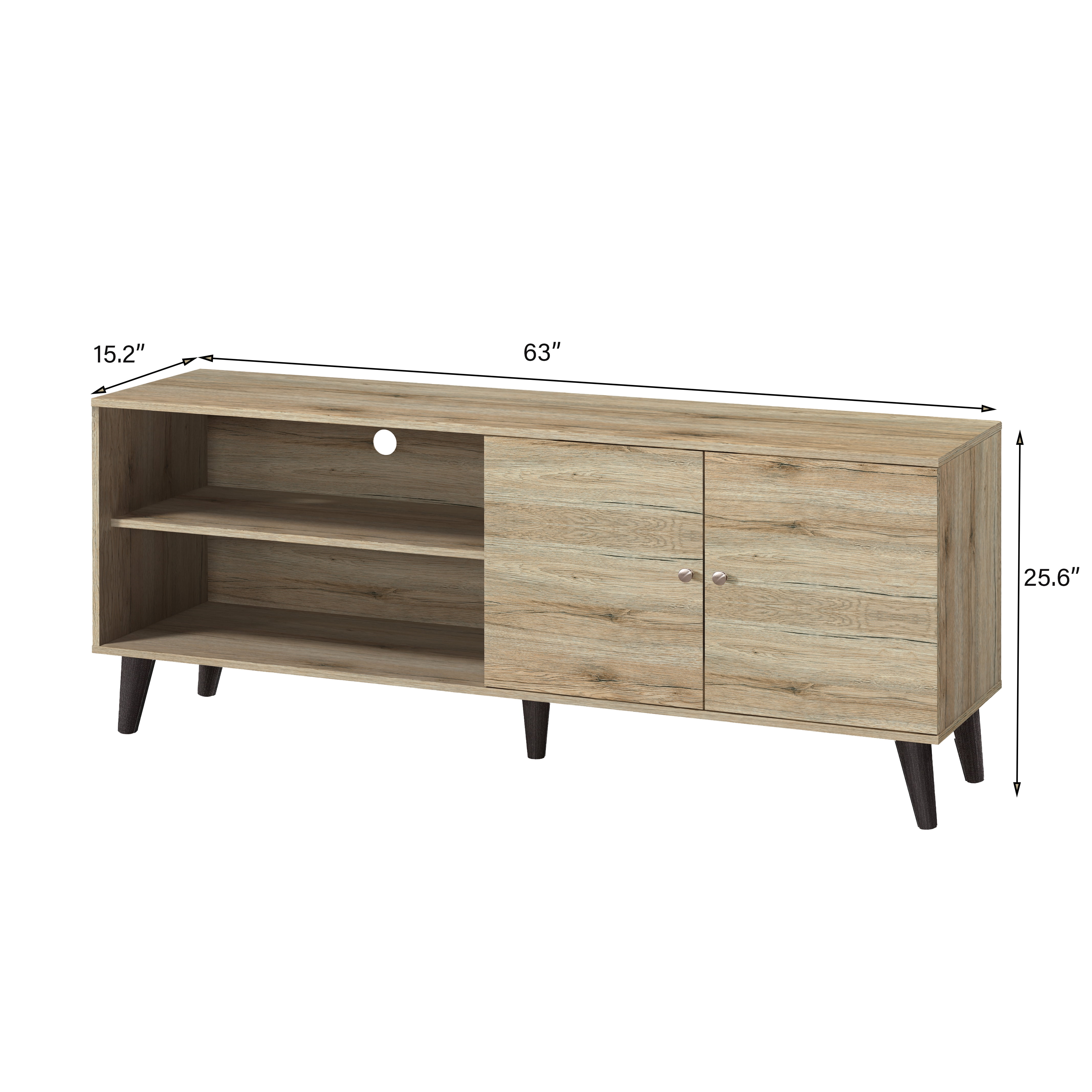 Aukfa Mid-Century Modern TV Stand for TVs up to 65", Wood Entertainment Center with 2 Doors, Low Profile Media Console,Natural
