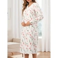 thumbnail image 4 of ValueVibe Nightgown for Women Long Sleeve Sleepshirts Full Length Sleepdress Lace Trim V-Neck House Dress with Pink Tulips Printed, M, 4 of 6