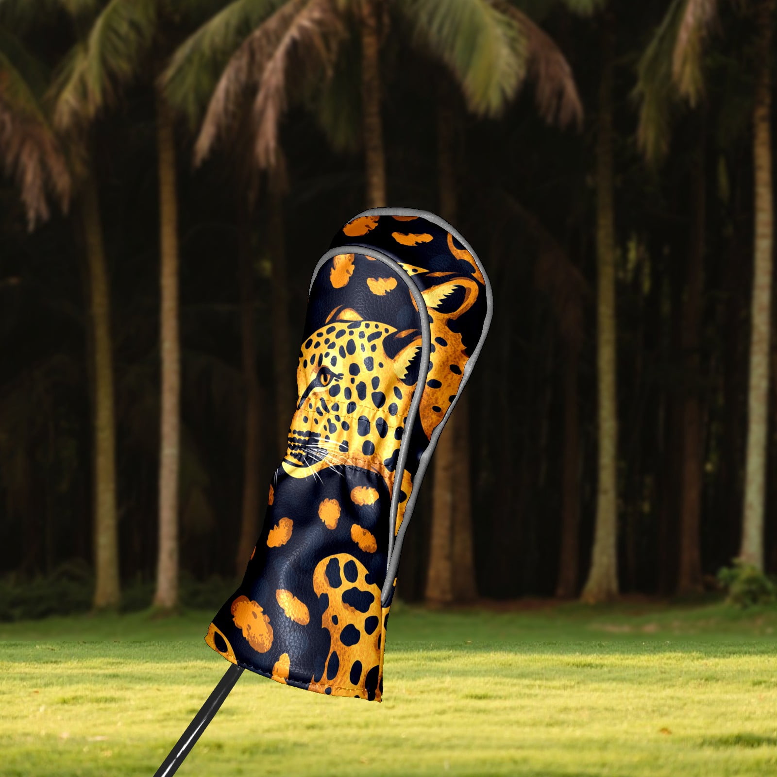 Golf Club Covers PU Leather Waterproof Head Covers for Fairway Woods Hybrids Leopard Pattern