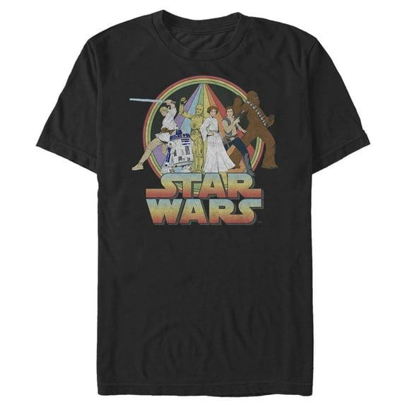 Men's Star Wars: A New Hope Distressed Rainbow Cast Graphic Tee Black Large