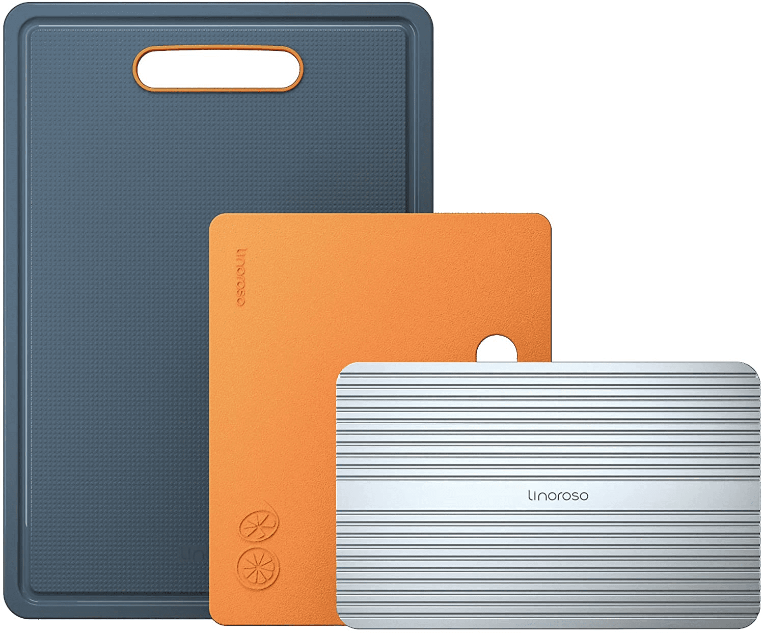 Linoroso Cutting Boards for Kitchen with Defrosting Tray Set of 3, Dishwasher Safe Plastic
