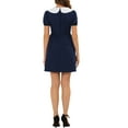thumbnail image 3 of INSPIRE CHIC Women's Contrast Peter Pan Collar Puff Sleeve Fit and Flare Above Knee Dress L Navy Blue, 3 of 5