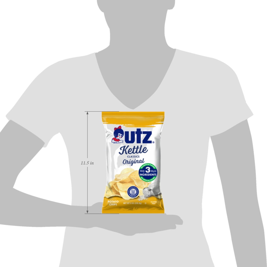 (3 pack) Utz Kettle Classics Original Potato Chips, Gluten-Free, 8 oz Bag