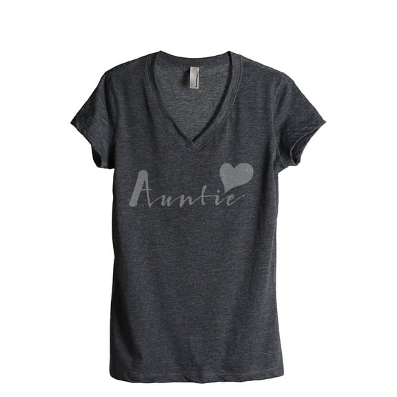 Thread Tank Auntie Heart Women's Fashion Relaxed V-Neck T-Shirt Tee Charcoal Small