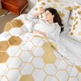 thumbnail image 4 of Homewish White Gold Honeycomb Bedding Comforter Set 7pcs for Adult, Modern Fashion Abstract Queen Bedding Sets, Chic Hexagon Reversible Queen Sheet Sets, Ultra Soft Bedroom Decor, 4 of 7