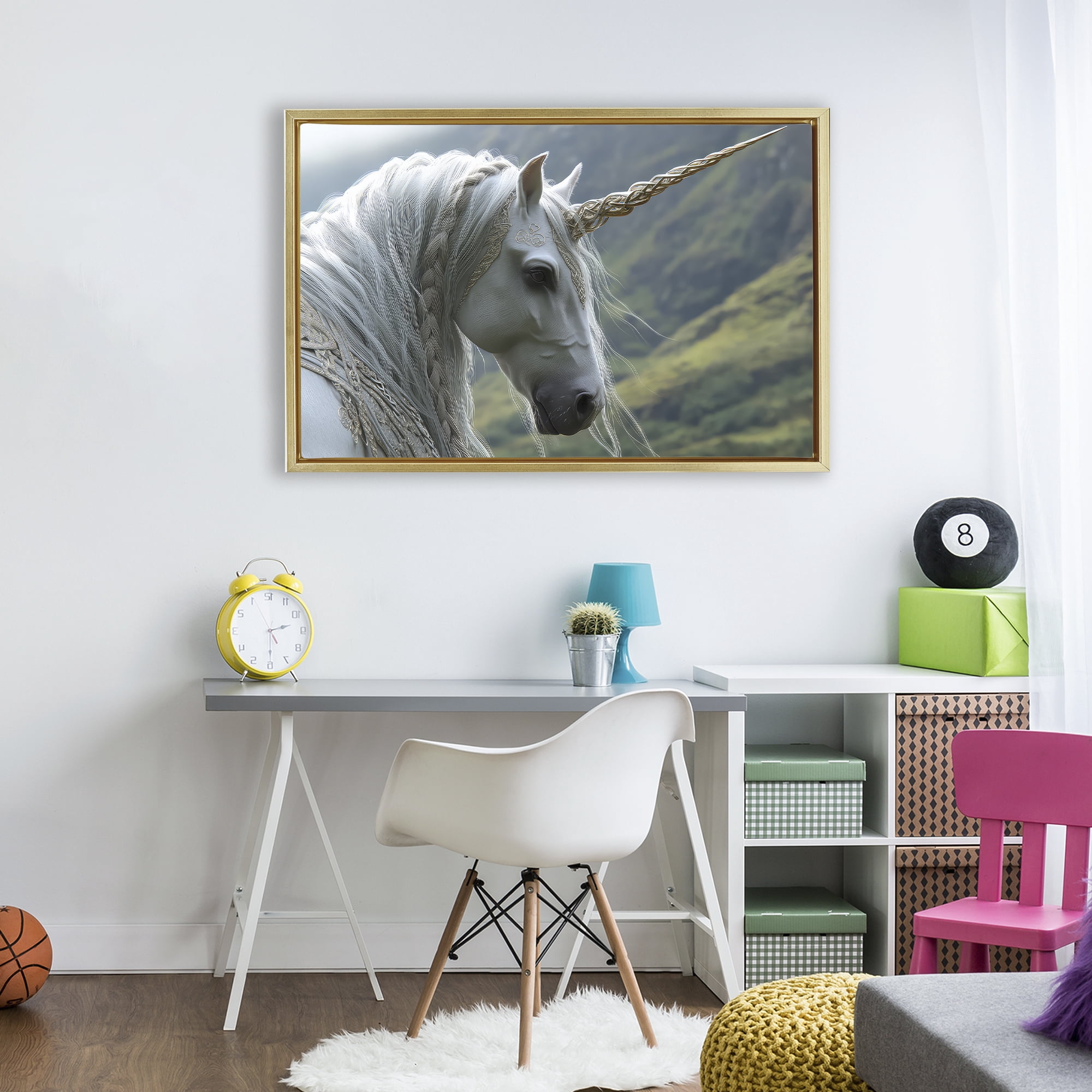 Stupell Industries Celtic Unicorn Braided Mane Gold Framed Floater Canvas Wall Art, design by The Wands Want
