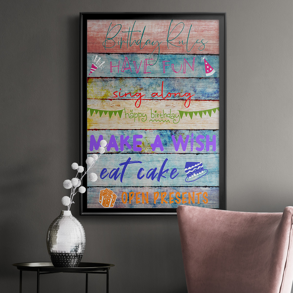 Birthday Rules Premium Framed Print - Ready to Hang
