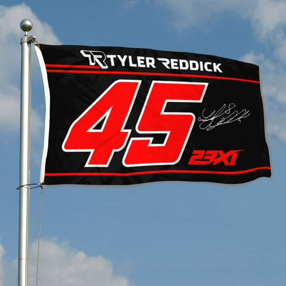 mokarier Tyler Reddick #45 Autographed Checked Racing Flag Banner Outdoor Indoor Decoration Flag 3x5Feet Double Stitched Polyester with Brass Grommets