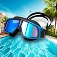 thumbnail image 3 of Professional Wide-Frame Swim Goggles, Waterproof Anti-Fog UV Protection, Soft Silicone Comfort Fit with Adjustable Strap, Unisex for Adults, Blue-Tinted Lenses, Black Frame, 3 of 9