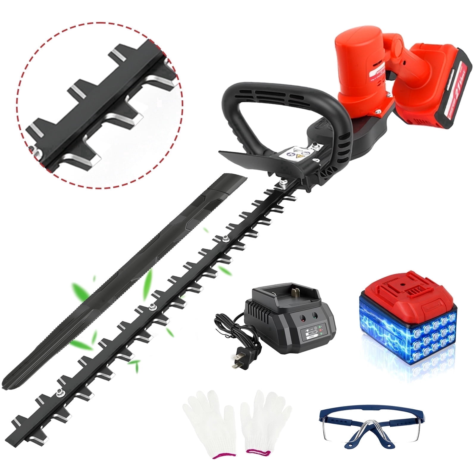 BAOKALER  24"  Cordless Hedge Trimmer, 21V Electric Hedge Trimmer with 6.0Ah Battery and Charger for Yard Shrub Pruning