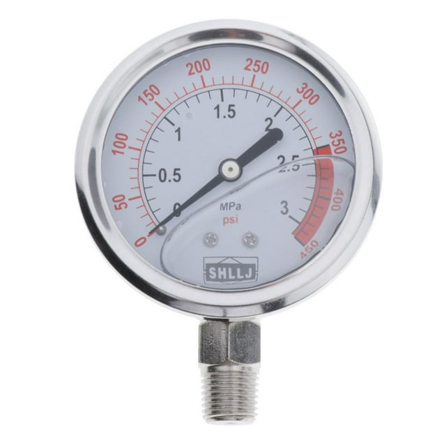 Manómetro de material acero inoxidable 304 de doble , llenado de , pantalla de dial de 2-1 / 2 ", montaje inferior NPT de 1/4", manómetro de agua, 3 MPa shamjiam Aparato de indicador de presión de aire