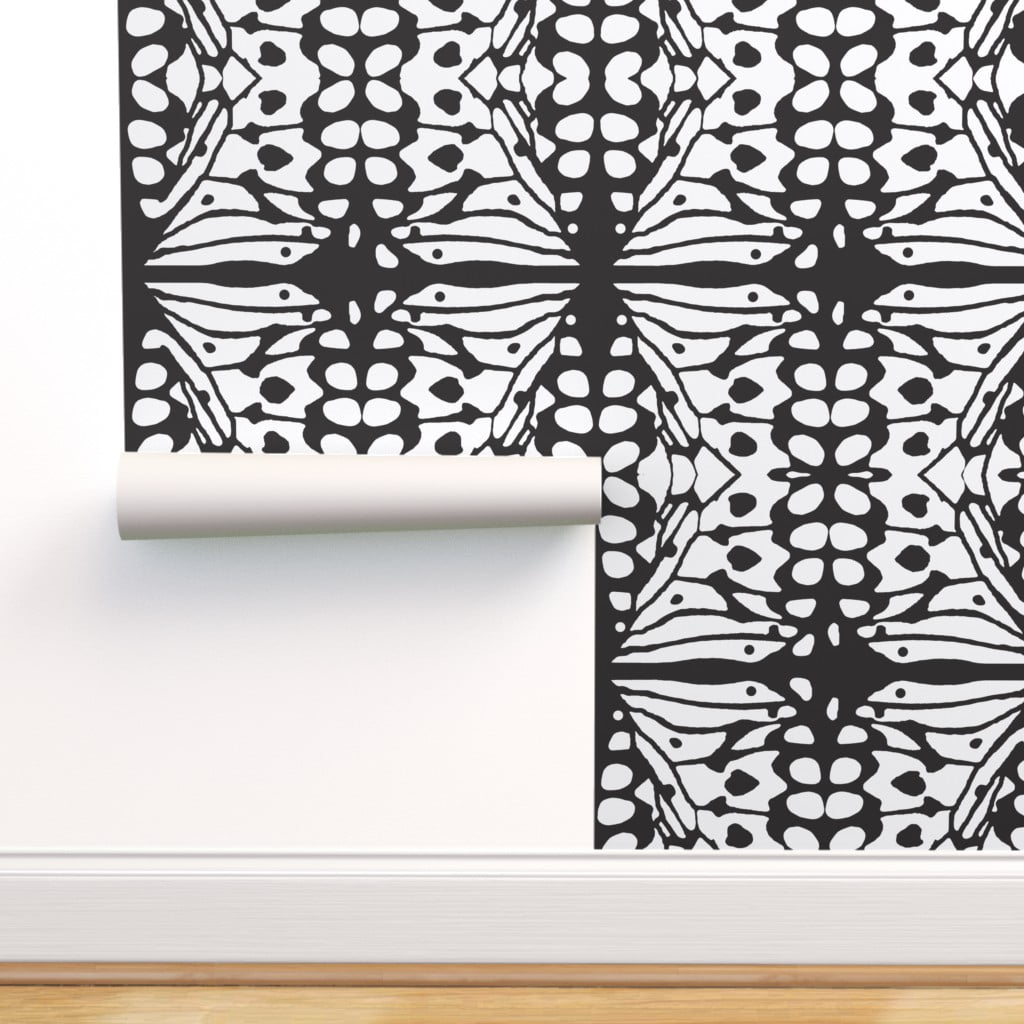 White Butterfly Wings Abstract And Removable Water-Activated Wallpaper Black 