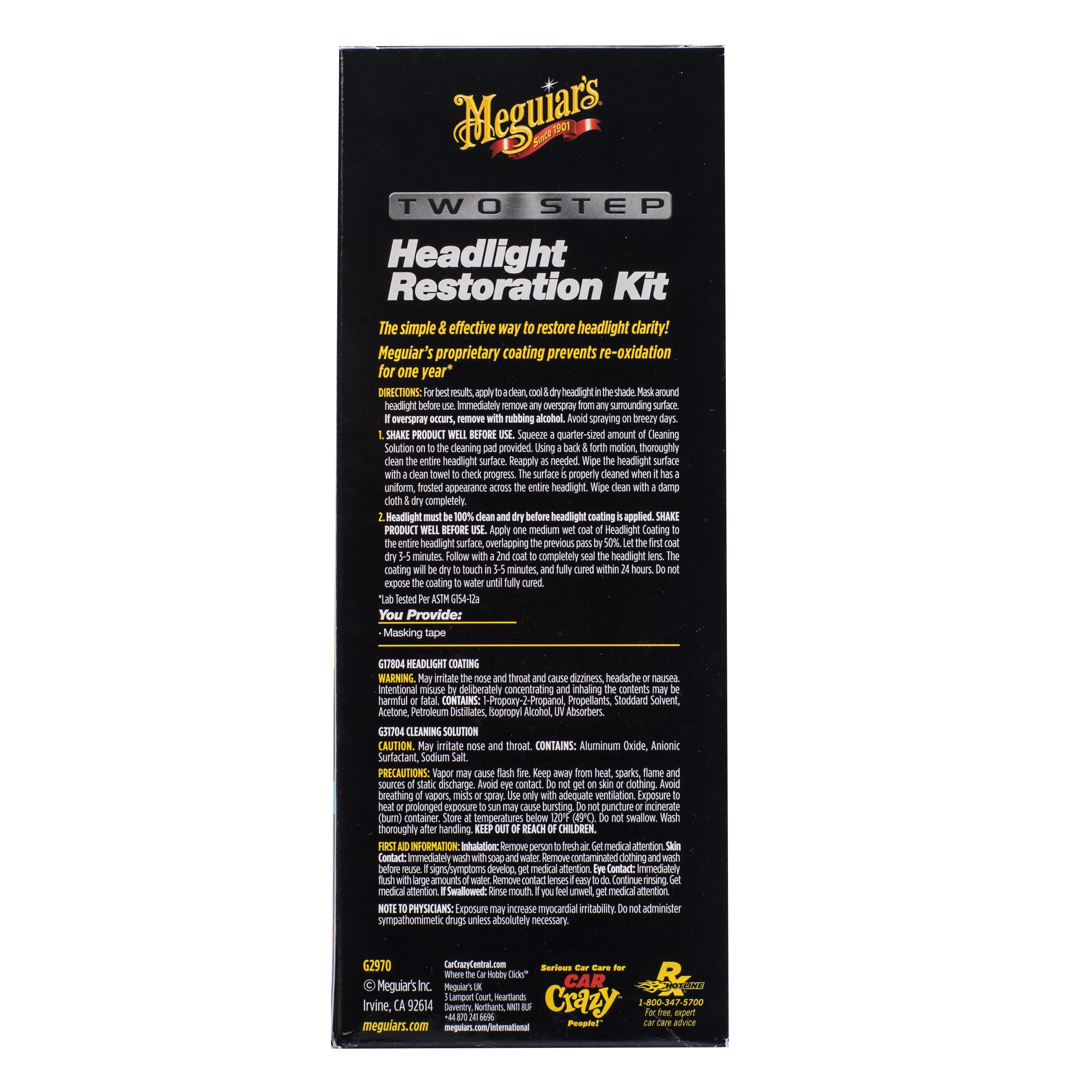  Meguiars Two Step Headlight Restoration Kit, Car Detailing  Supplies For Restoring And Protecting Clear Headlight Plastic, Includes  Headlight Coating And Cleaning Solution