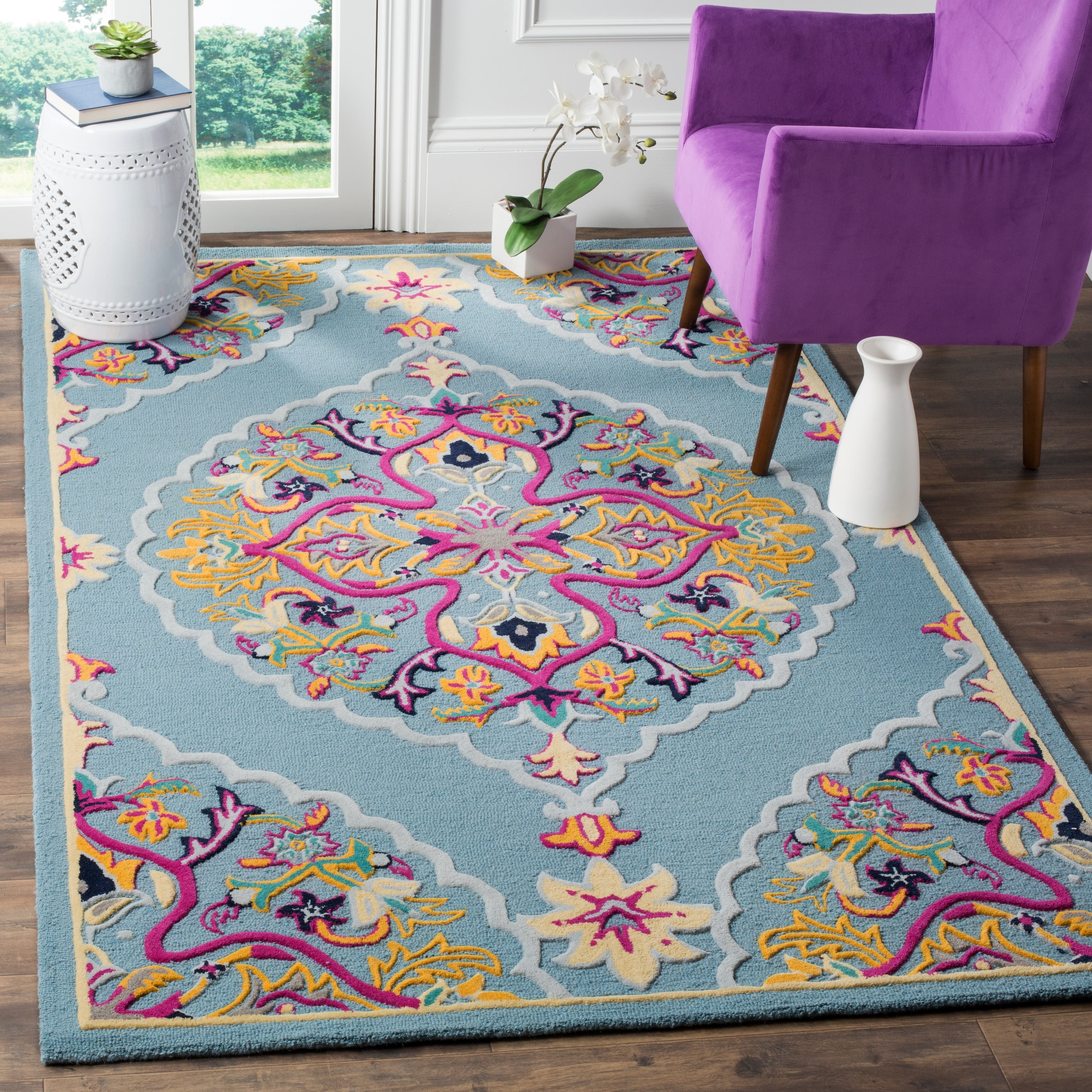 Safavieh Bellagio Nijar 8 x 10 Wool Light Blue Indoor Floral/Botanical  Global Area Rug in the Rugs department at