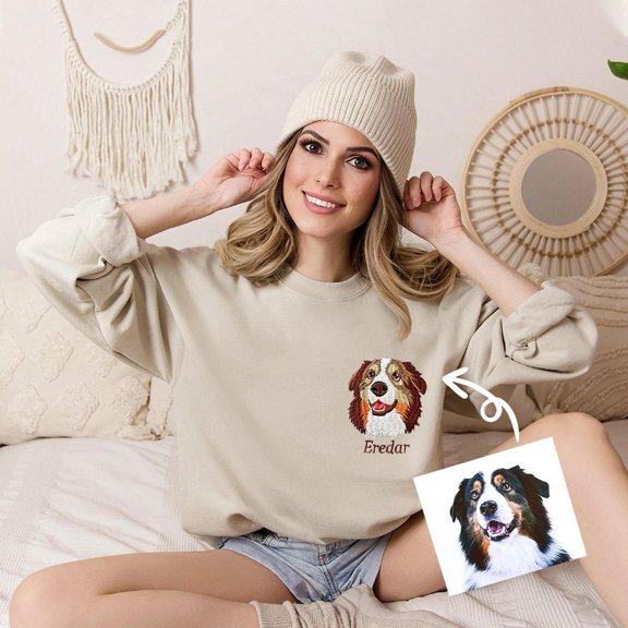 Personalized Dog Portrait Embroidered Custom Dog Mom for Pet Lovers, Sweatshirt