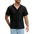 thumbnail image 5 of INSPIRE CHIC Mesh Shirt for Men's Camp Collar Short Sleeve Button Down Party See Through Shirts S Dark Black, 5 of 6