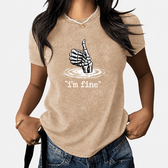 UNISHE Women Sinking Hand Graphic Tee Short Sleeve Acid Wash Oversized T Shirt