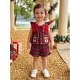 thumbnail image 6 of RUINIXCW Toddler Baby Girl Christmas Outfit Infant Baby Girls Xma Clothes Deer Santa Gingerbread Embroidery Fly Sleeve Plaid Smocked Tops Shorts Set, 6 of 9