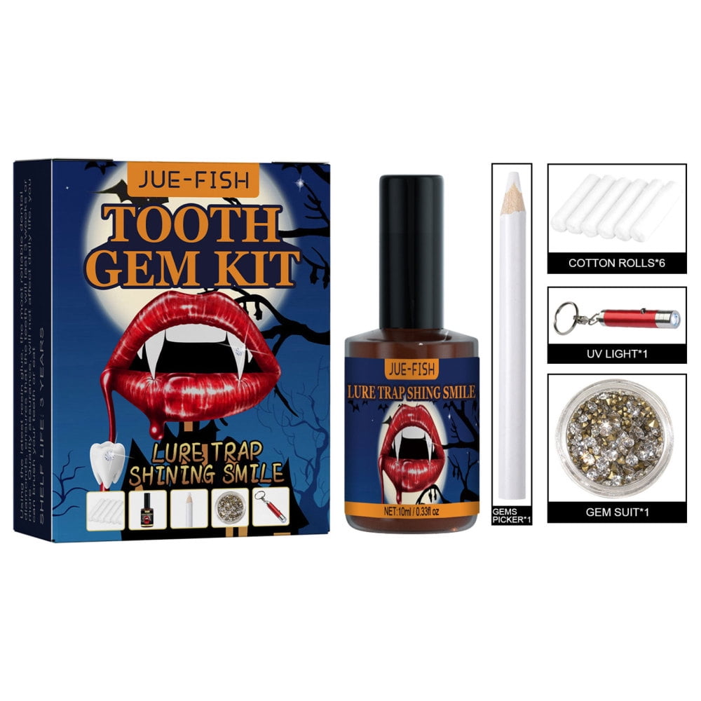 Halloween DIY Teeth Gems Kit Clear Crystals with Curing Light and Resin