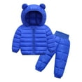 thumbnail image 2 of DxhmoneyHX Baby Boys Girls Two Piece Snowsuit, Toddler Winter Hooded Puffer Down Jacket Coat with Pants 2-piece Clothes Sets, 2 of 3