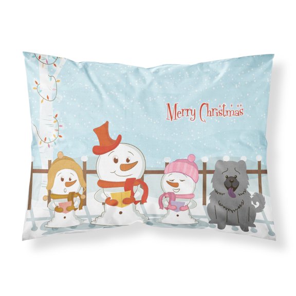 Merry Christmas Carolers Chow Chow Blue Fabric Standard Pillowcase