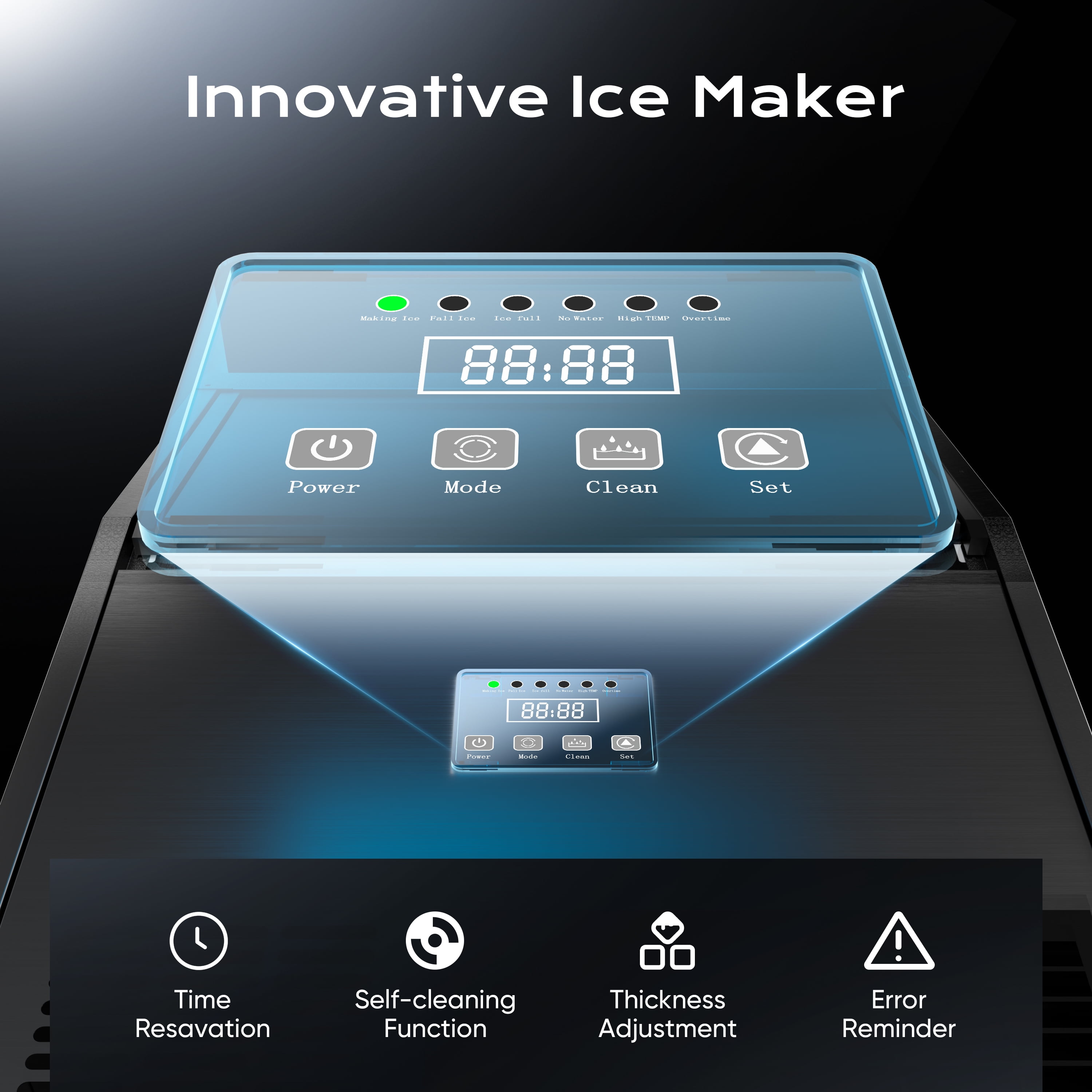 Coolake 100lbs/24H Commercial Under Counter Ice Maker with 33lbs Storage, Air Cooled Ice Machine, 115v