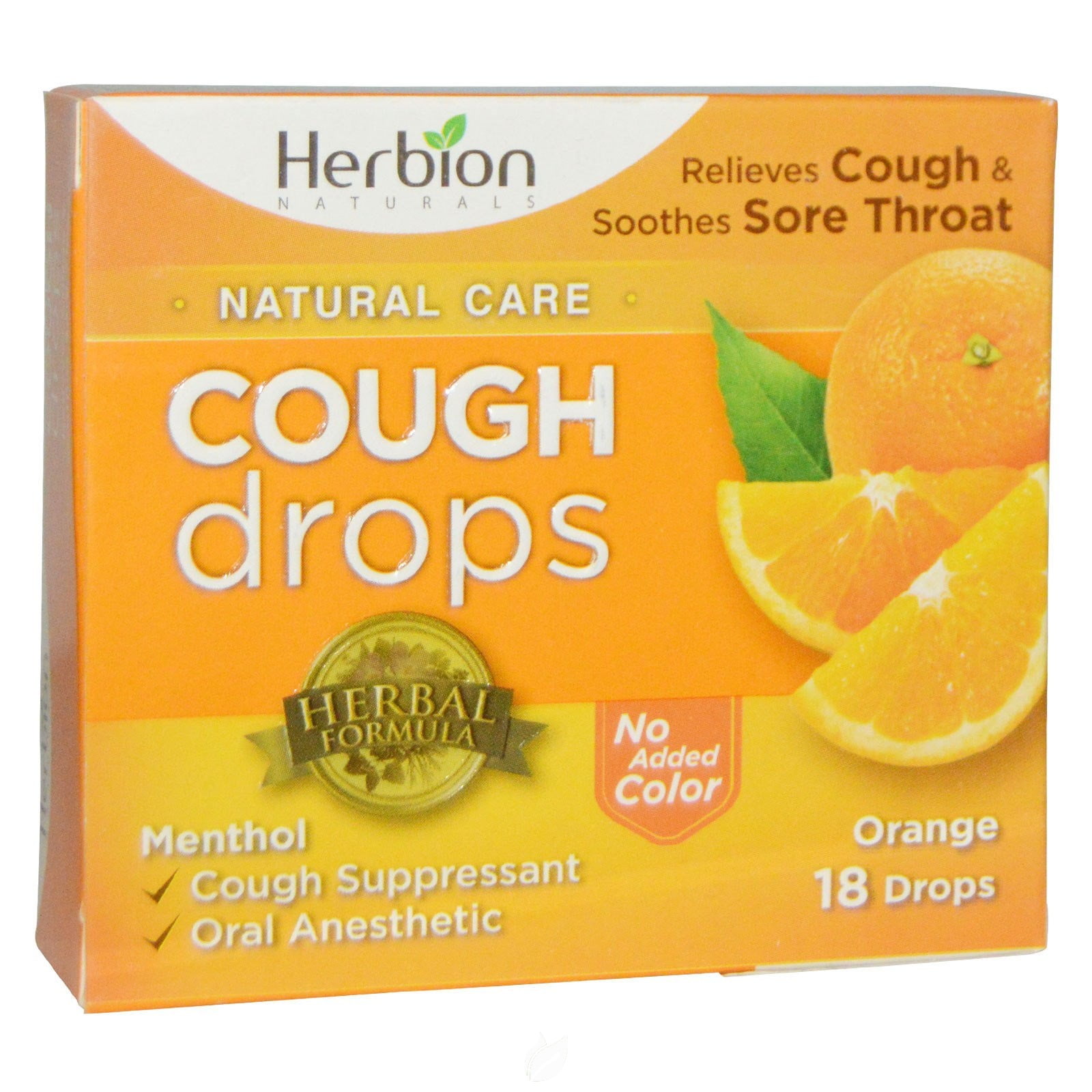 All Natural Cough Drops Orange 18 Lozenges by Herbion, Pack of 2